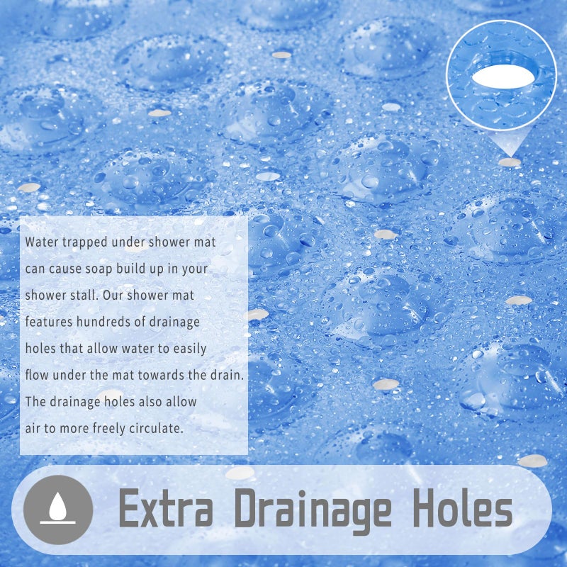 Yimobra Shower Stall Mat Non Slip  21x21 Inch  Soft Square Bath Mat for Shower with Suction Cups and Drain Holes  Stall Floor Mats for Bathroom  Machine Washable  Bathroom Accessories  Clear Blue - Image 4